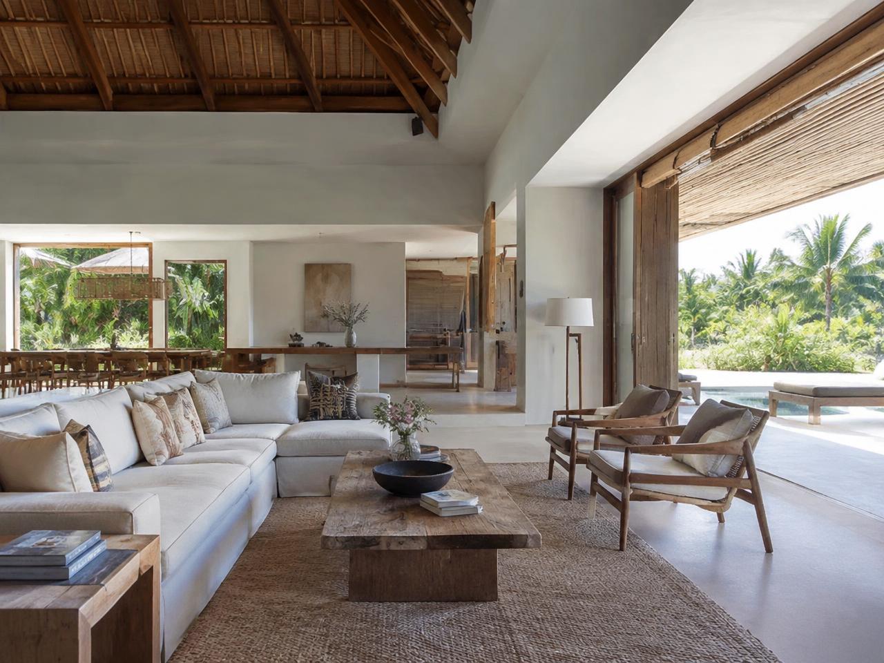 Open living room flowing to a tropical terrace
